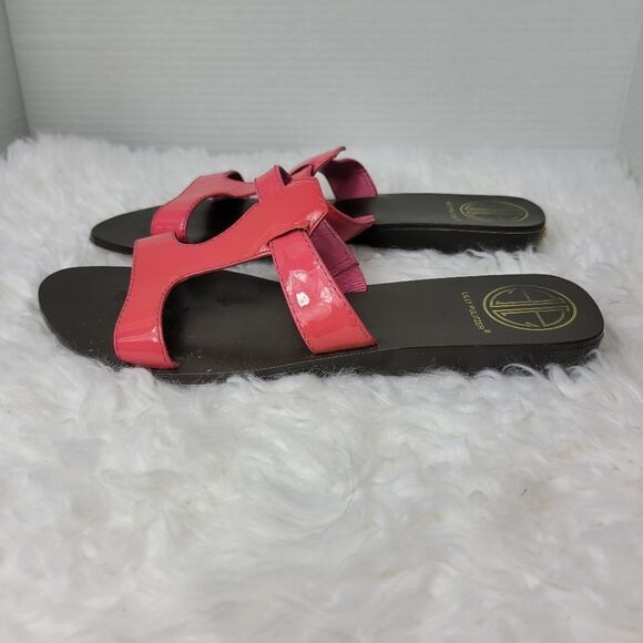 Lilly Pulitzer Phipps Slide Patent Leather Sandals 8 Princess Pink Shoes Flats - Picture 3 of 9